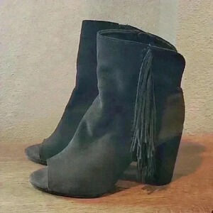 Gianni Bini Black Heeled Boots with Fringe